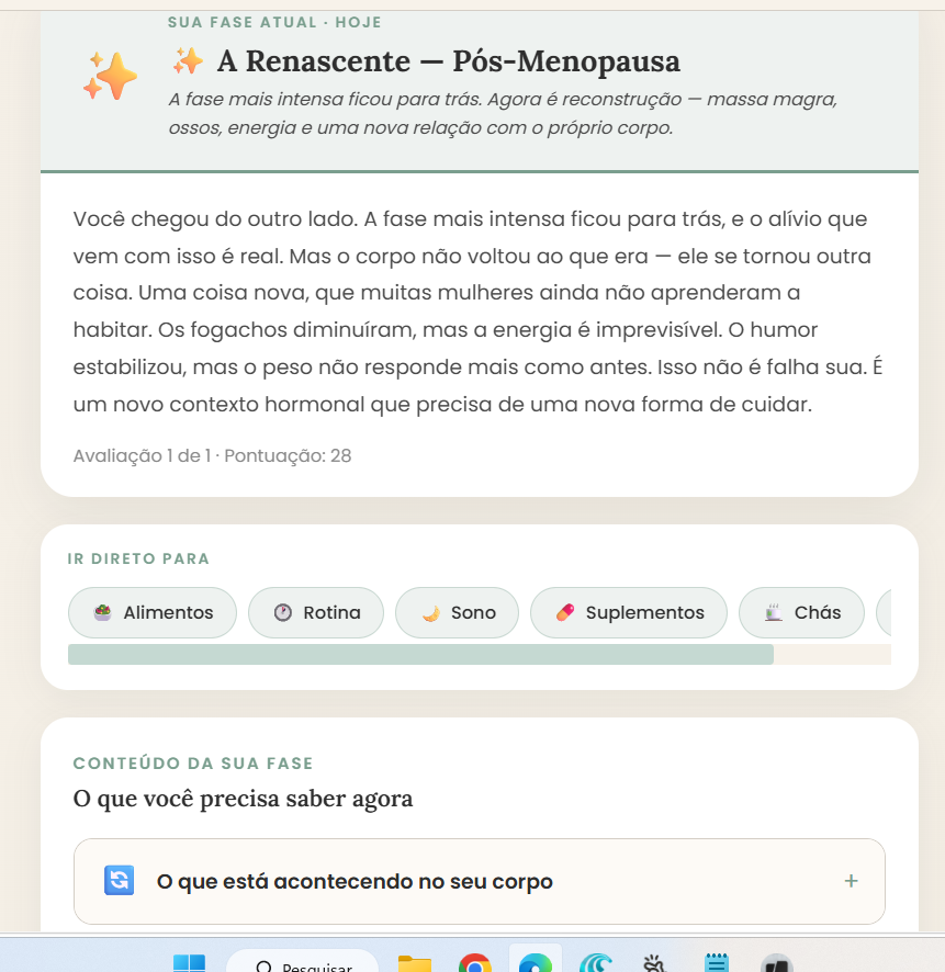 Dashboard fase Renascente — Pós-Menopausa