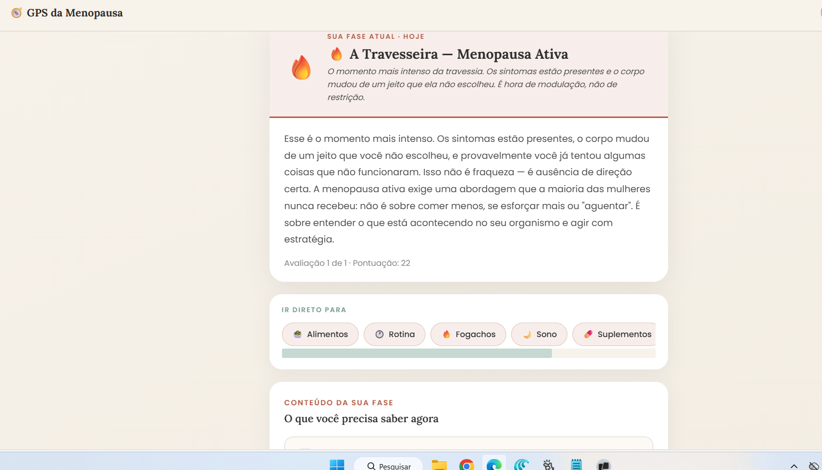 Dashboard fase Travesseira — Menopausa Ativa